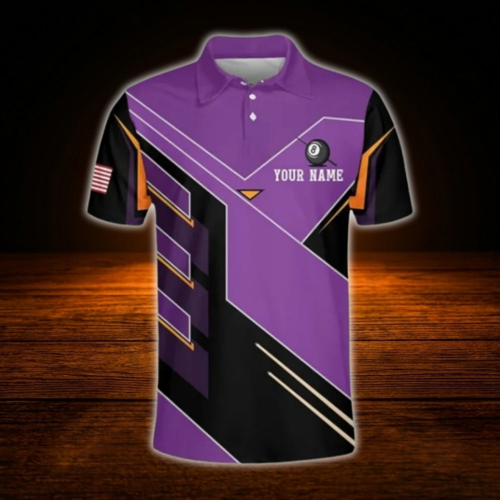 Custom Team 9 Ball Billiard Men Polo Shirt, Blak And Grey Custom Billiard Shirts
