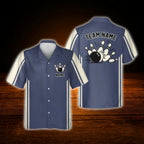 Custom Vintage Blue Bowling Hawaiian Shirt Men, Custom Team Vintage Bowling Shirt