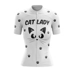 Women's Cat Lady White Cycling Short Sleeve Jersey, Cat Cycling Jerseys Ladies CZ0098