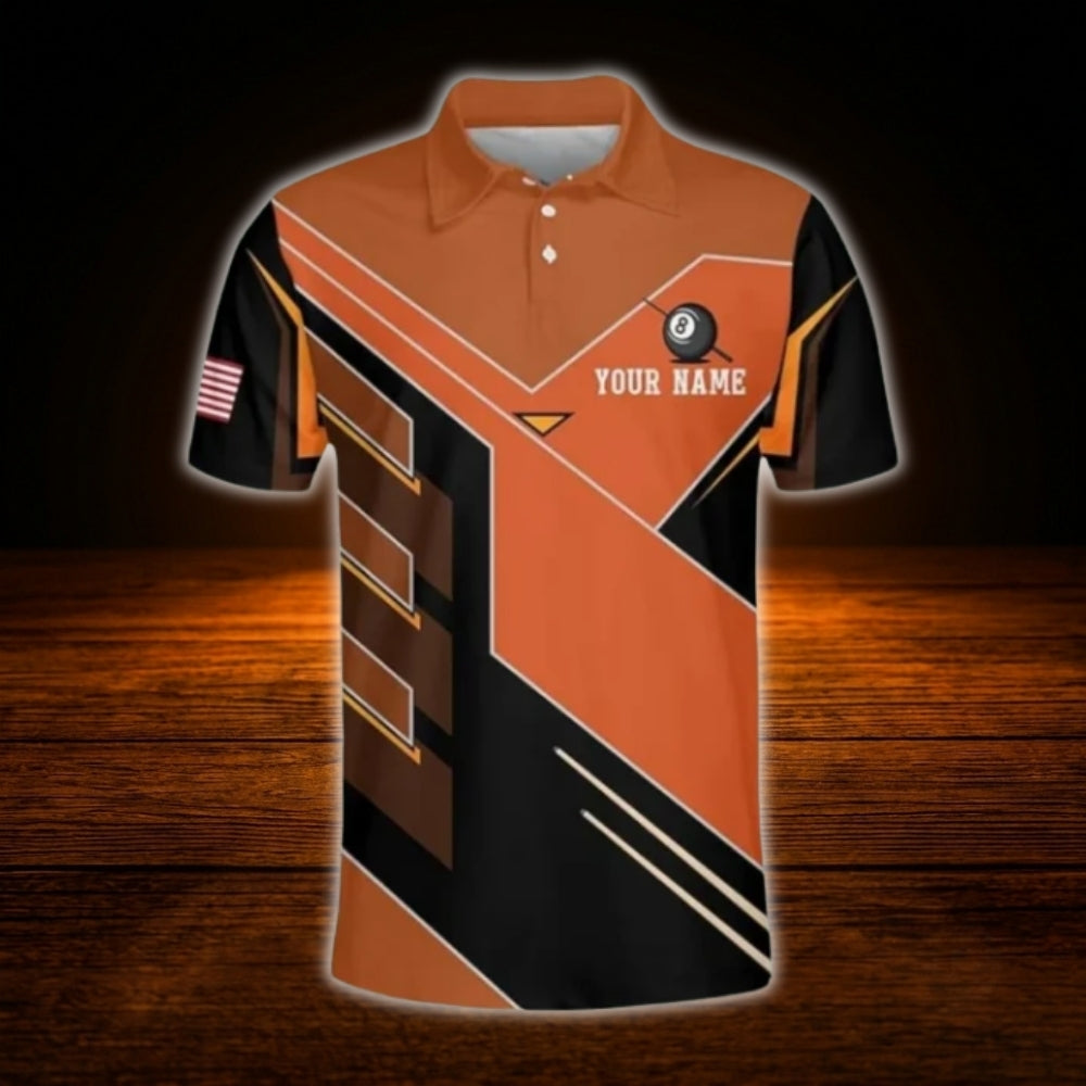 Custom Team 9 Ball Billiard Men Polo Shirt, Blak And Grey Custom Billiard Shirts