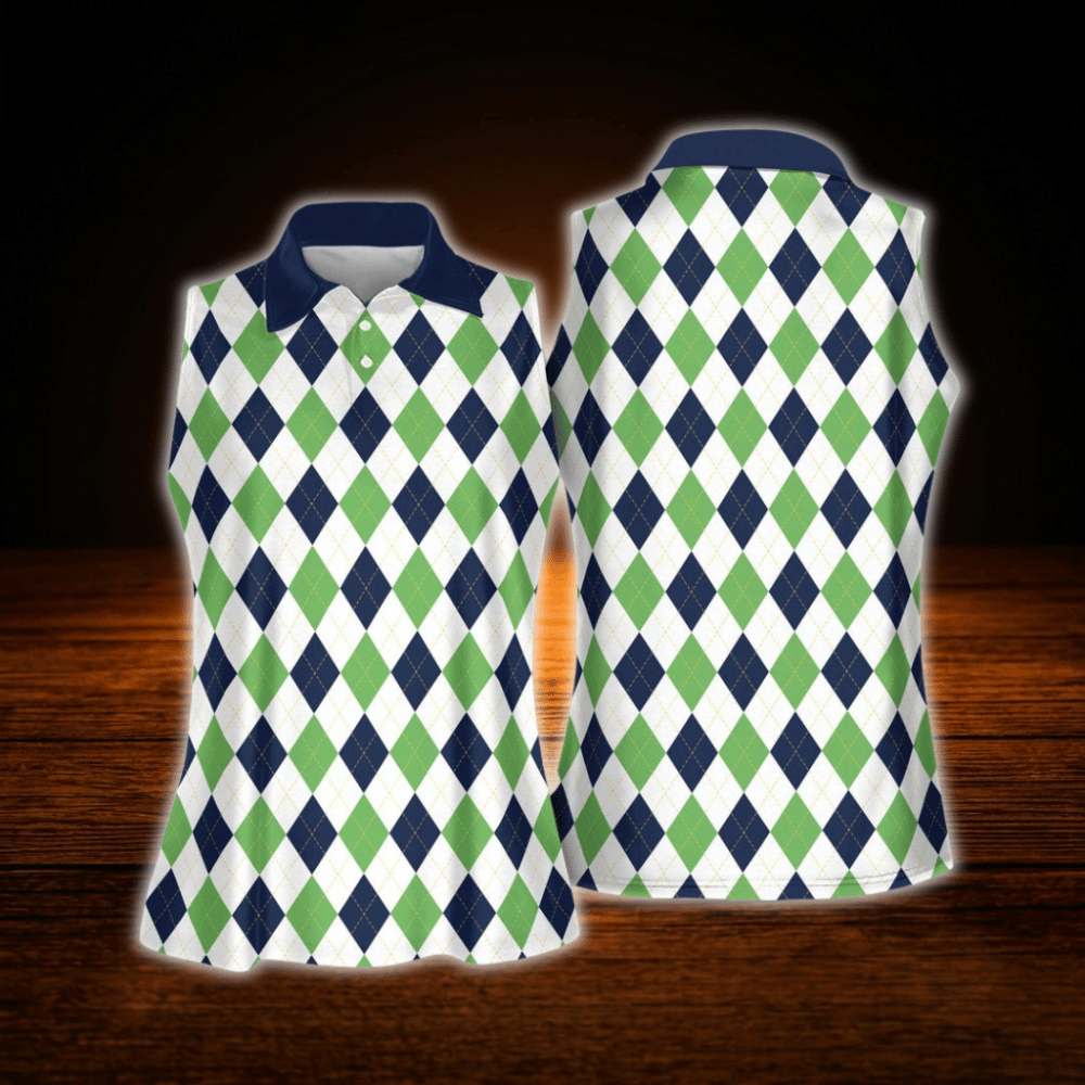 Women's Pink Argyle  Sleeveless Golf Shirt, Argyle Golf Shirt For Women
