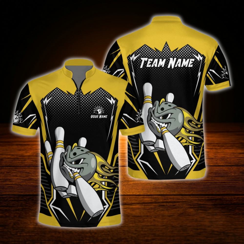 Angry Ball Custom Men Bowling Jersey Black And Red, Custom Team Bowling Shirt