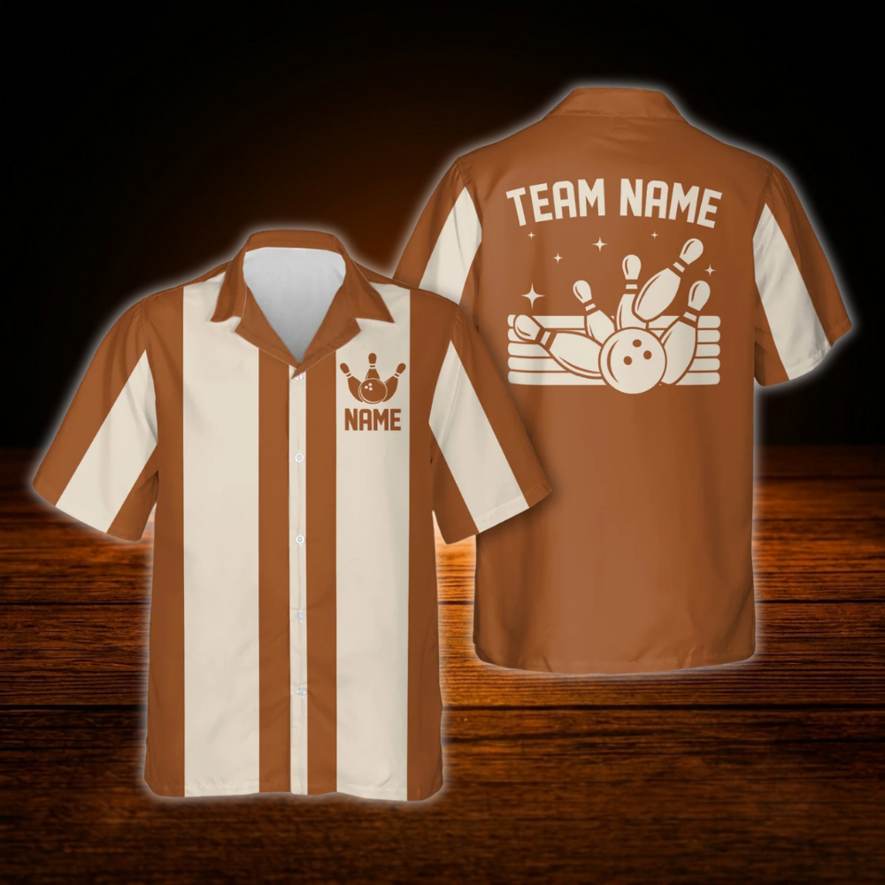 Custom Black Beige Vintage Bowling Hawaiian Shirt, Custom Bowling Team Shirt Vintage