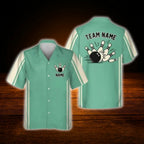 Custom Vintage Blue Bowling Hawaiian Shirt Men, Custom Team Vintage Bowling Shirt