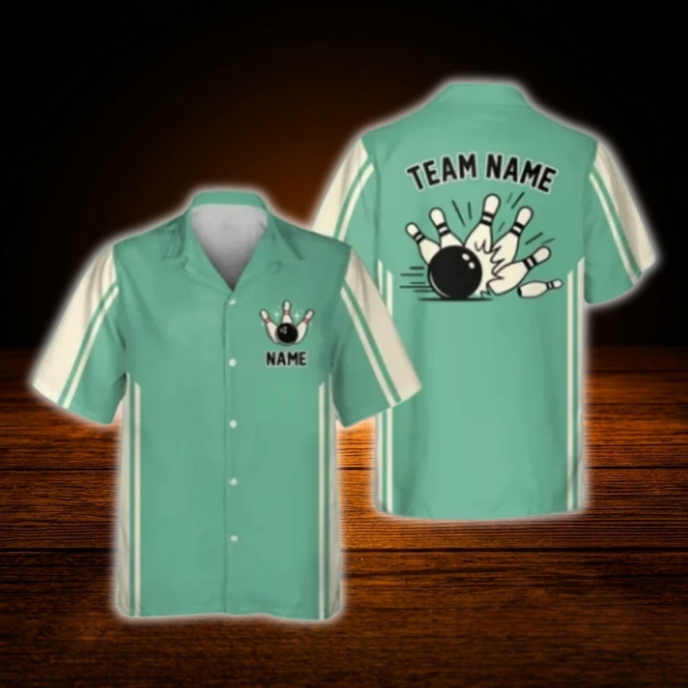 Custom Vintage Blue Bowling Hawaiian Shirt Men, Custom Team Vintage Bowling Shirt