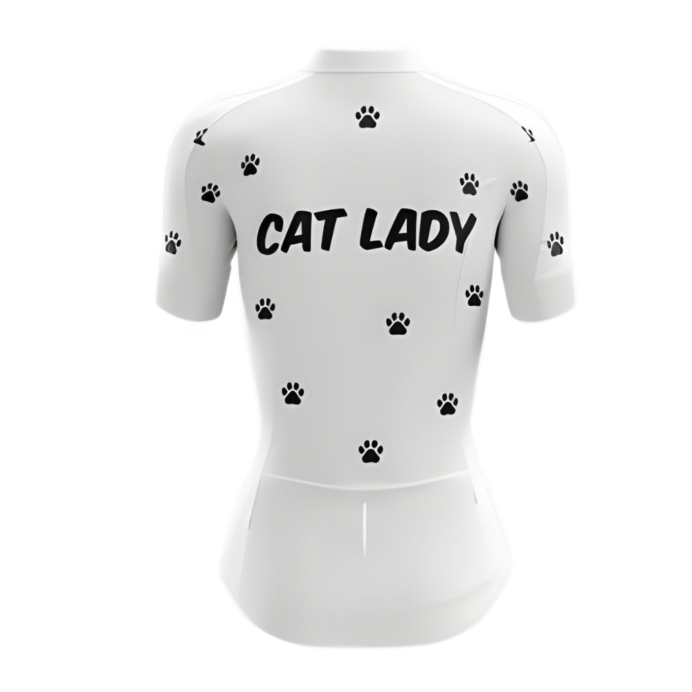 Women's Cat Lady White Cycling Short Sleeve Jersey, Cat Cycling Jerseys Ladies CZ0098