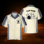 Custom Vintage Blue Bowling Hawaiian Shirt Men, Custom Team Vintage Bowling Shirt