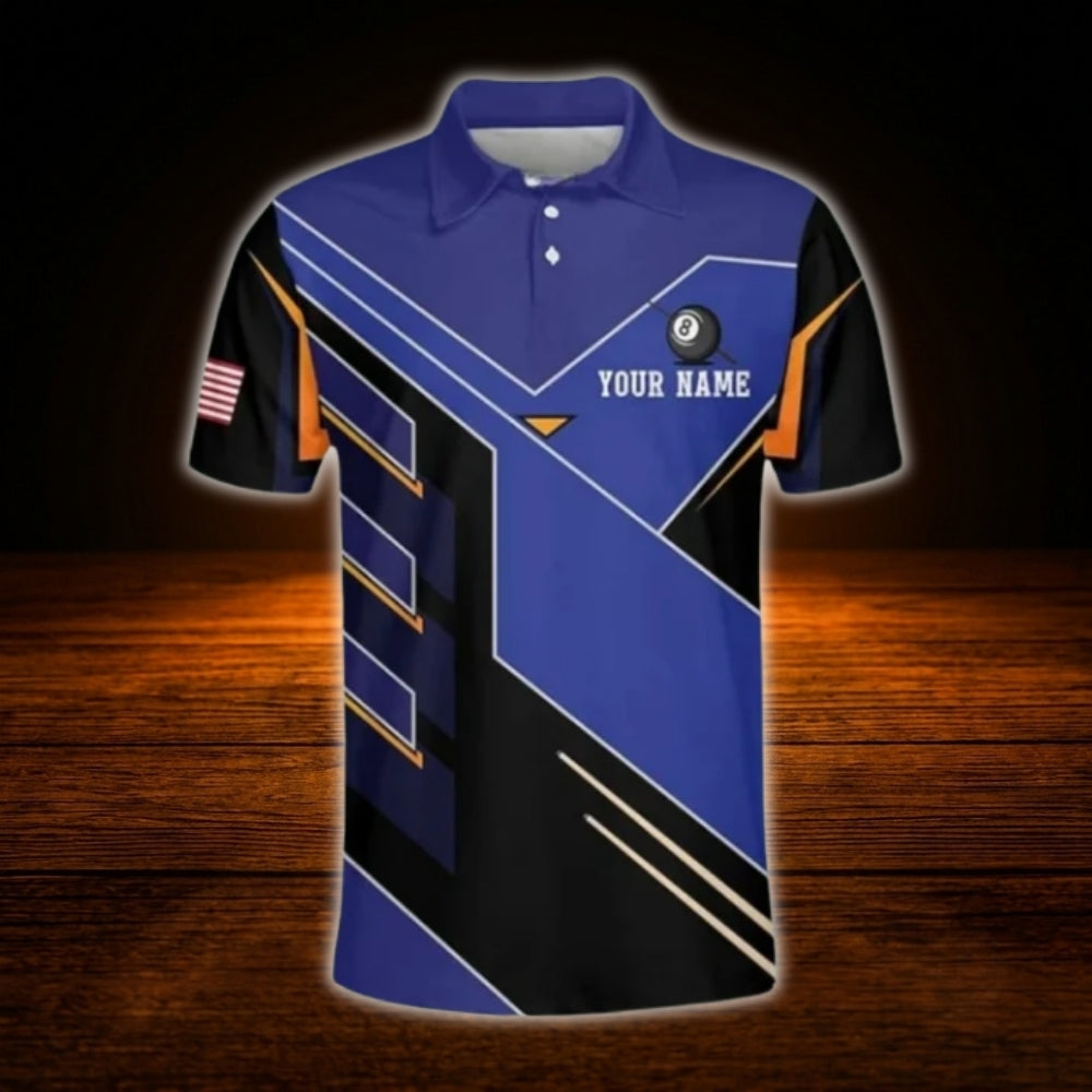 Custom Team 9 Ball Billiard Men Polo Shirt, Blak And Grey Custom Billiard Shirts