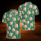 Custom Face Green Polo Golf Shirt For Men, Custom Photo Golf Shirt