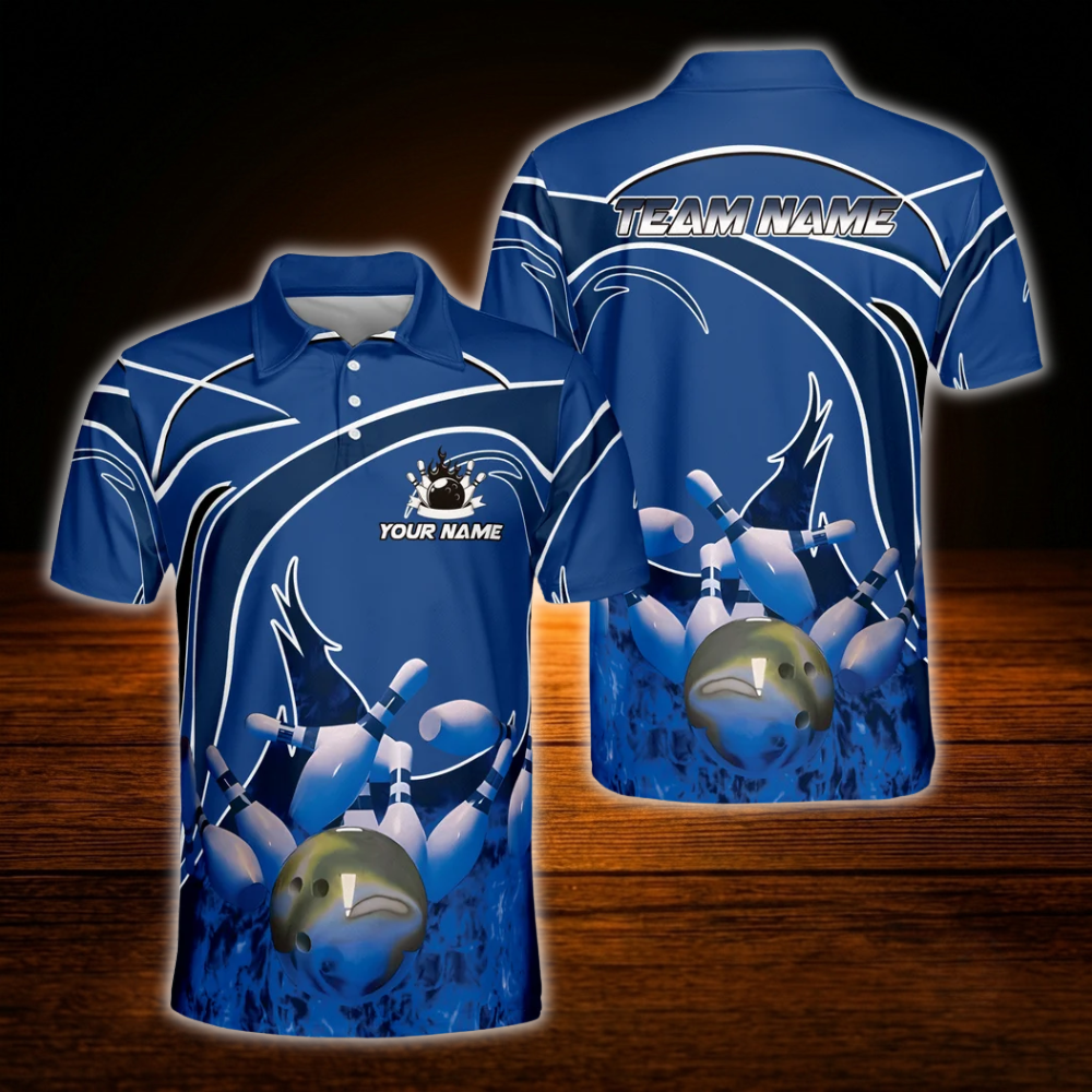 Red Flame Custom Bowling Polo Shirts For Men, Custom Flame Bowling Team Shirts
