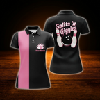 Splits'n Giggles Custom Black And Pink Bowling Polo Shirts For Women, Custom Funny Women Bowling Shirts