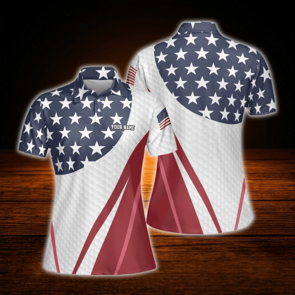 Custom Red White And Blue USA Flag Golf Polo Shirts For Women, Custom Patriotic Golf Shirts