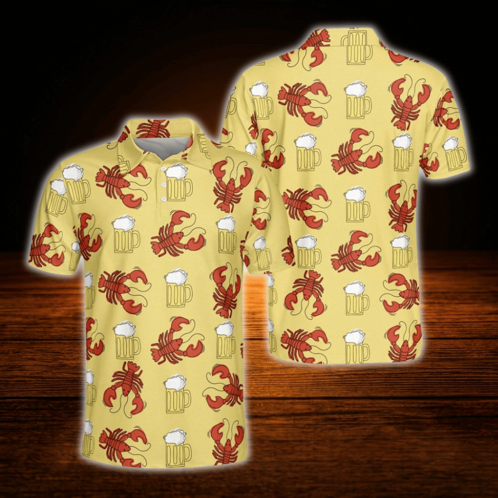 Crawfish Beer Golf Polo Shirts For Men, Crawfish Golf Shirts