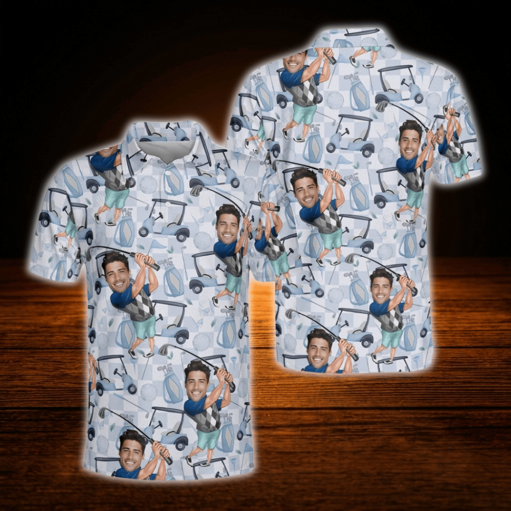 Custom Face  Funny Polo Golf Shirt For Men, Custom Photo Golf Shirt