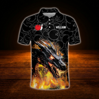 Custom Dragon Flame Bowling Polo Shirts For Men, Custom Dragon Bowling Team Shirts