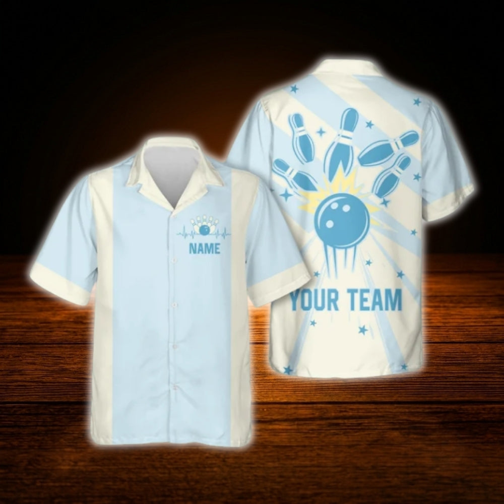 Custom Retro Light Pink Bowling Hawaiian Shirt, Custom Retro Bowling Team Shirt