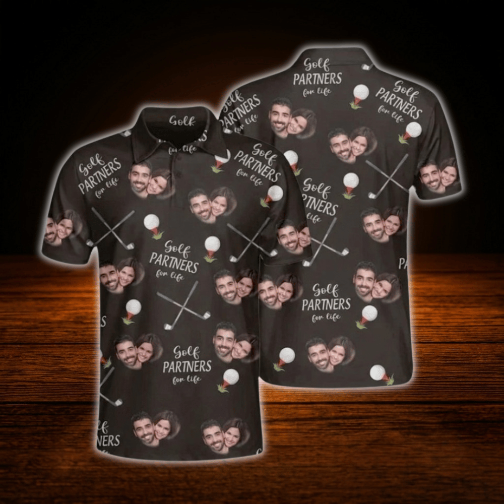 Golf Partners For Life Custom Face Matching Golf Polo Shirt For Men And Women, Custom Photo Couples Golf Shirts