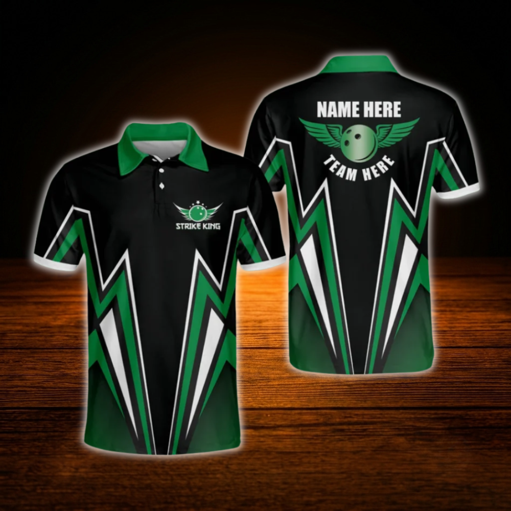 Custom Team Strike King Red And Black Bowling Polo Shirts For Men, Custom Bowling Team Shirts