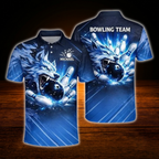Custom Wolf Blue Mens Polo Bowling Shirts, Custom Wolf Bowling Shirts Team