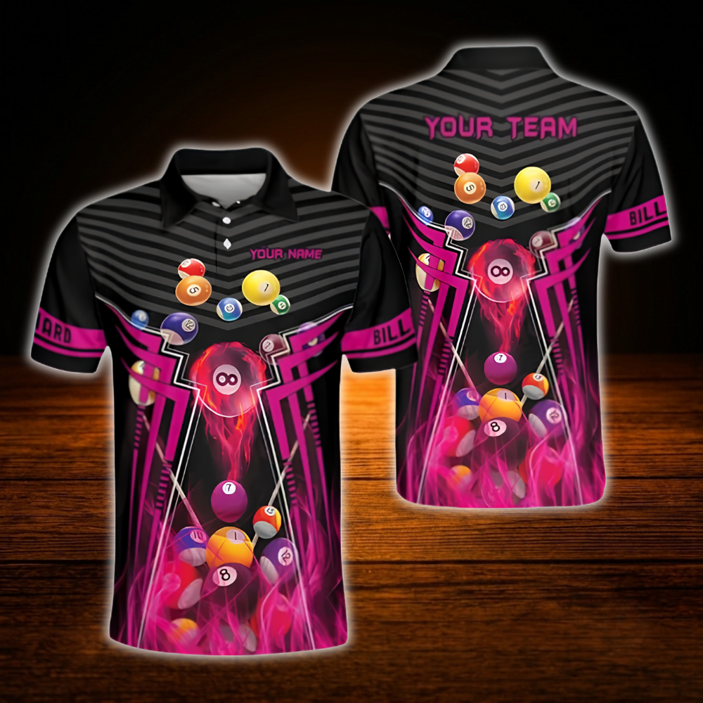 Custom Team Black And Red Billiard Polo Shirt For Men, Custom Billiard Shirts
