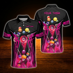 Custom Team Black And Red Billiard Polo Shirt For Men, Custom Billiard Shirts