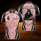 Custom Skull Camo Mens Bowling Polo Shirts, Custom Skull Team Bowling Shirts