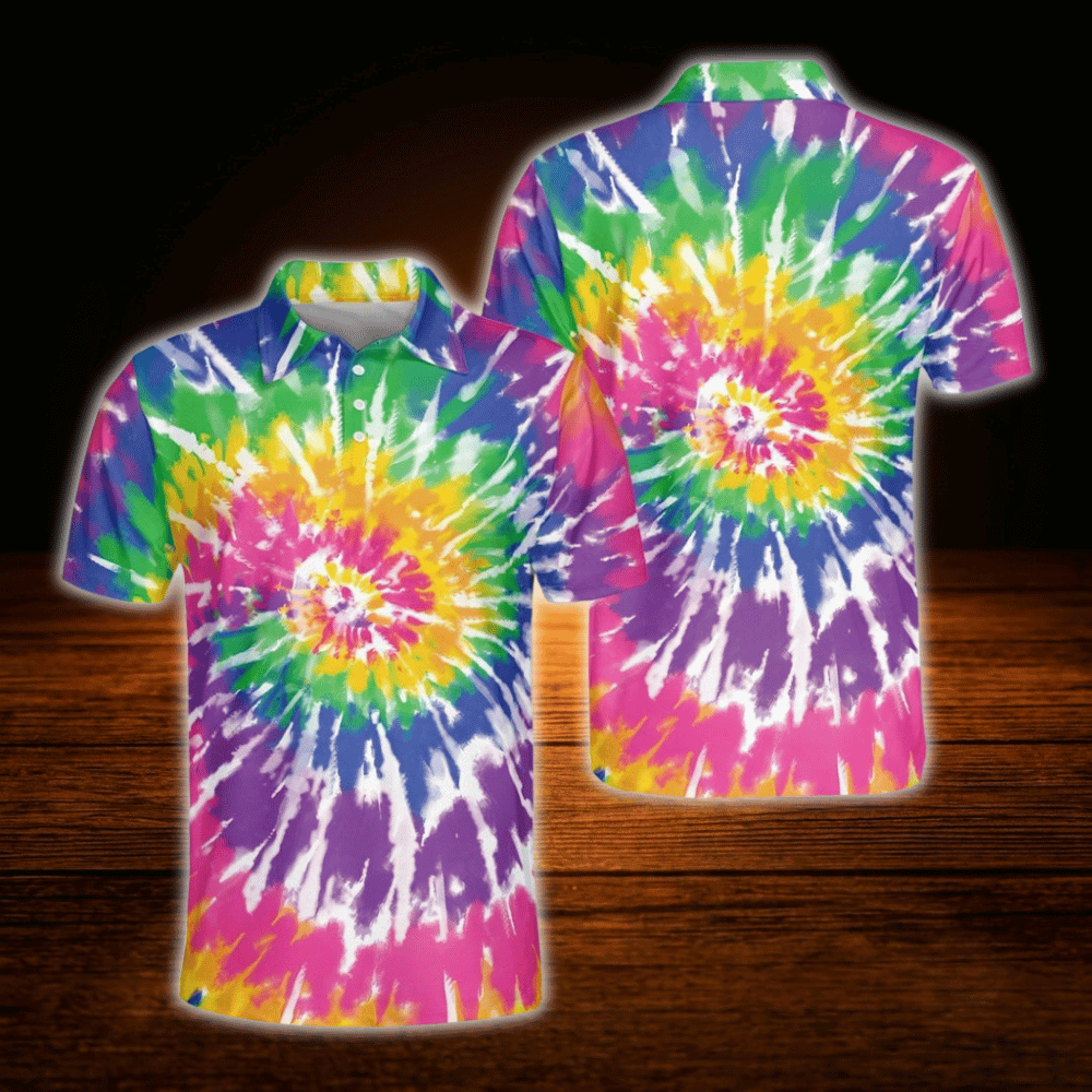 Colorful Tie Dye Men's Golf Polo Shirts, Tie Dye Golf Shirts