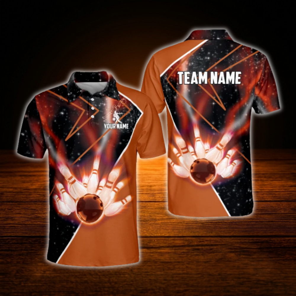 Custom Black And Red Bowling Team Polo Shirt, Custom Men Bowling Shirt