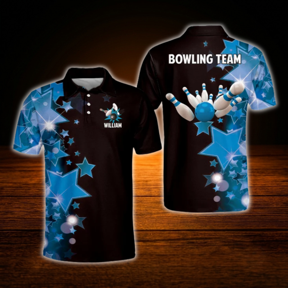 Custom Team Yellow Star Bowling Polo Shirts For Men, Custom Bowling Team Shirts