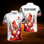Custom Cardinal Bird Orange White Bowling Polo Shirts For Men, Custom Cardinal Bowling Team Shirts
