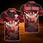 Custom Thunder Black and Blue Bowling Polo Shirts For Men, Custom Thunder Team Bowling Shirts
