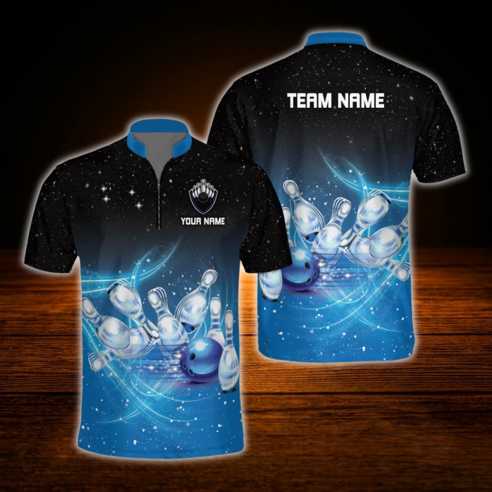 Custom Team Blue Lightning Bowling Jersey For Men, Custom Bowling Team Shirt