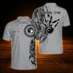 Grey Tribal Custom Bowling Polo Shirts For Men, Custom Tribal Bowling Team Shirts