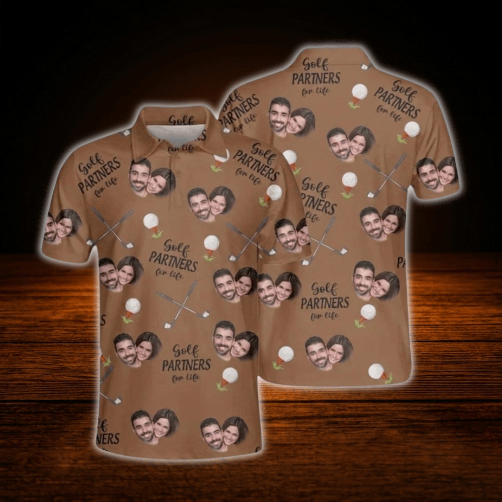 Golf Partners For Life Custom Face Matching Golf Polo Shirt For Men And Women, Custom Photo Couples Golf Shirts
