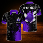 Custom Flame Blue Bowling Polo Shirts For Men, Custom Flame Bowling Team Shirts