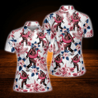 Bigfoot Flamingo Tropical Women's Golf Polo Shirts, Bigfoot Golf Shirt For Ladies
