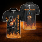 Skeleton Fire Custom Mens Billiard Polo Shirt, Custom Skull Billiard Polo Shirt