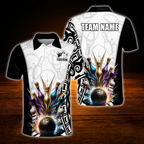 Custom Team White Black Bowling Polo Shirts For Men, Custom Bowling Team Shirts