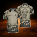 Custom Skull Camo Darts Men Polo Shirt Brown, Custom Camoflage Dart Team Shirt