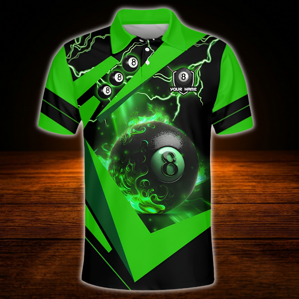 Custom 8 Ball Blue Thunder Billiard Polo Shirt Men, Custom 8 Ball Billiard Team Shirt