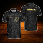 Custom Team Black Mens Bowling Polo Shirts, Custom Team Bowling Shirts