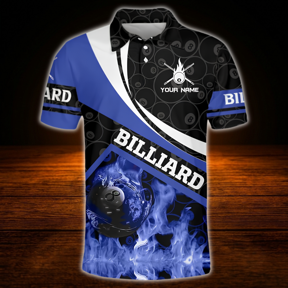 Custom Flaming Red Billiard Polo Shirt For Men, Custom Flame Billiard Shirt Team