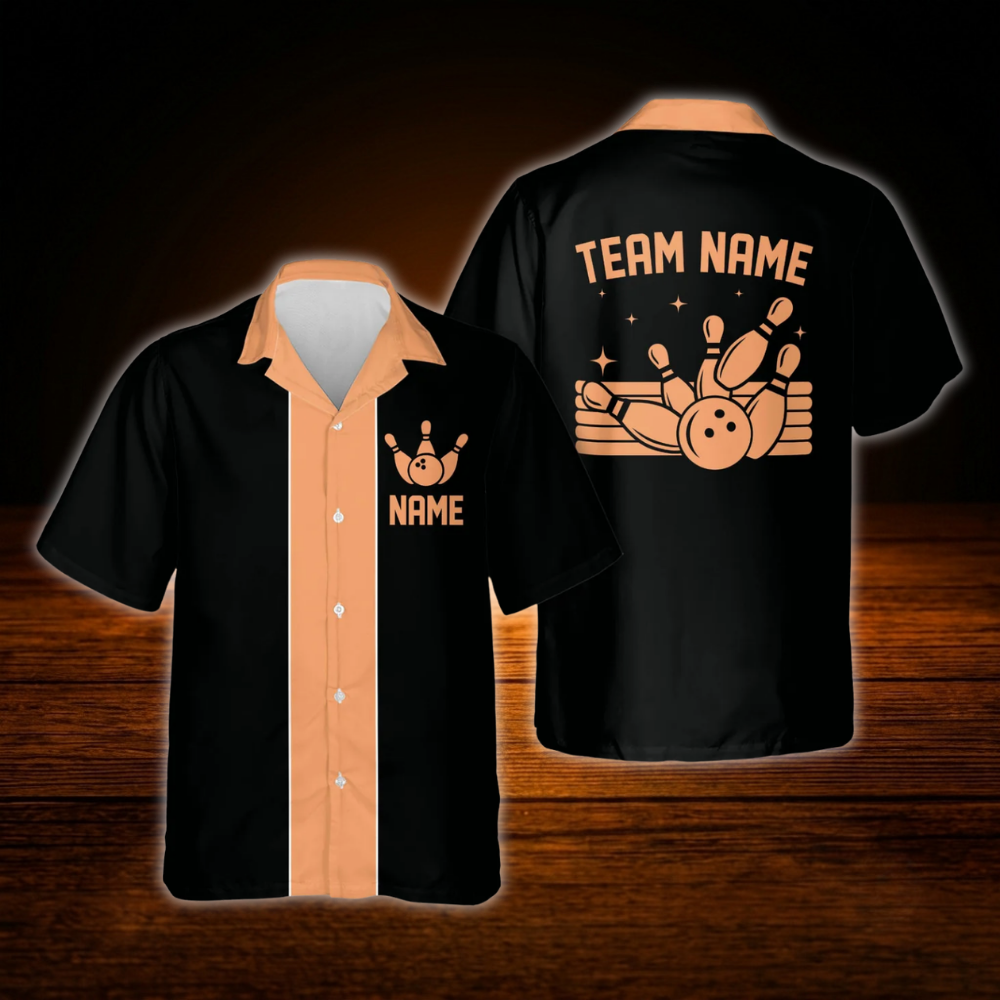 Red And Black Custom Vintage Bowling Hawaiian Shirt, Custom Team Vintage Bowling Shirt