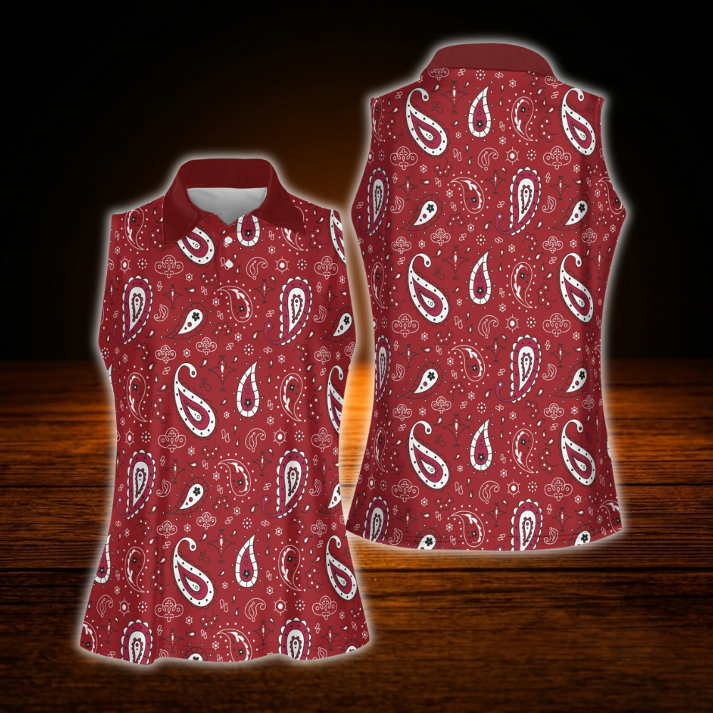 Paisley Red Polo Golf Shirts For Women, Western Golf Shirt For Ladies
