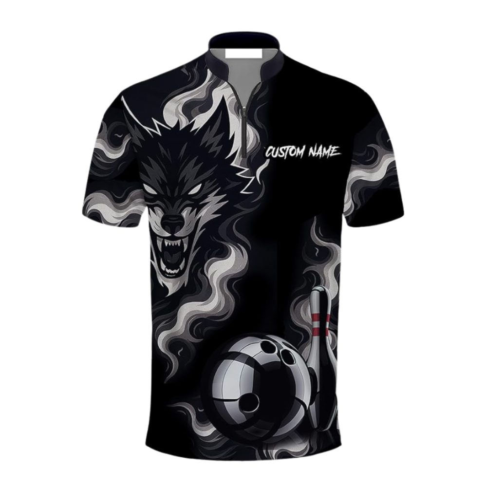 Custom Wolf Black Bowling Jerseys Shirt For Men, Custom Wolf Bowling Team Shirt BZ0297