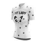 Women's Cat Lady White Cycling Short Sleeve Jersey, Cat Cycling Jerseys Ladies CZ0098