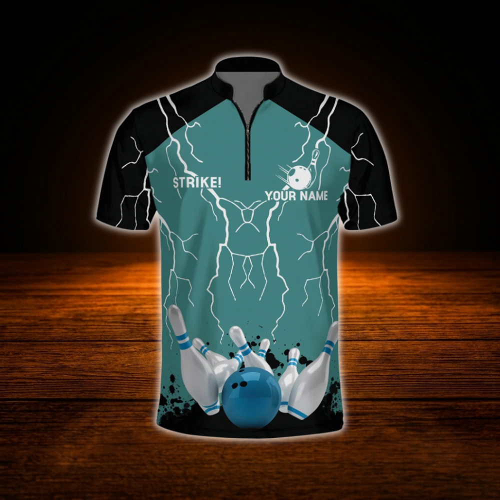 Custom Thunder Cyan Bowling Jersey For Men, Custom Thunder Bowling Team Shirt