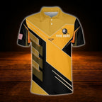 Custom Team 9 Ball Billiard Men Polo Shirt, Blak And Grey Custom Billiard Shirts