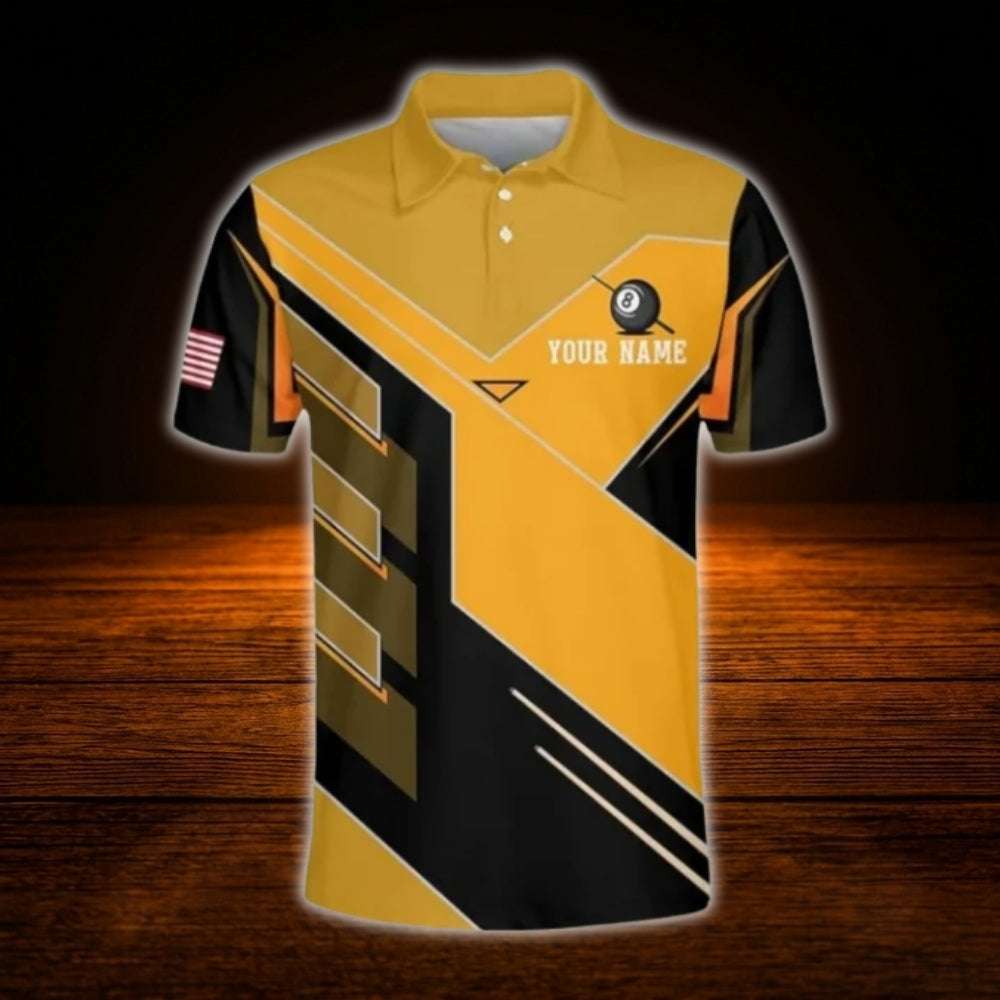 Custom Team 9 Ball Billiard Men Polo Shirt, Blak And Grey Custom Billiard Shirts