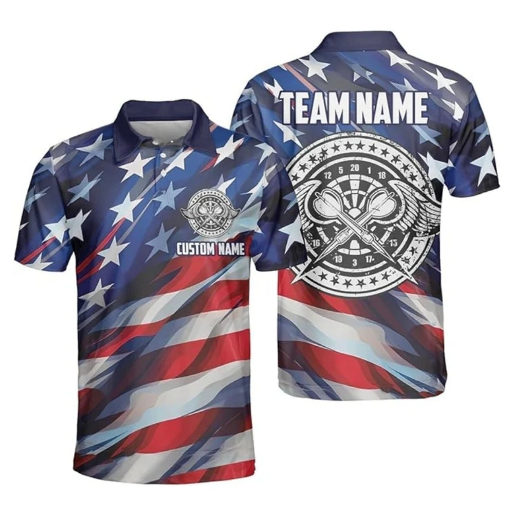 Custom American Flag Darts Polo Shirt Mens, Custom Patriotic Darts Team Shirts DZ0001